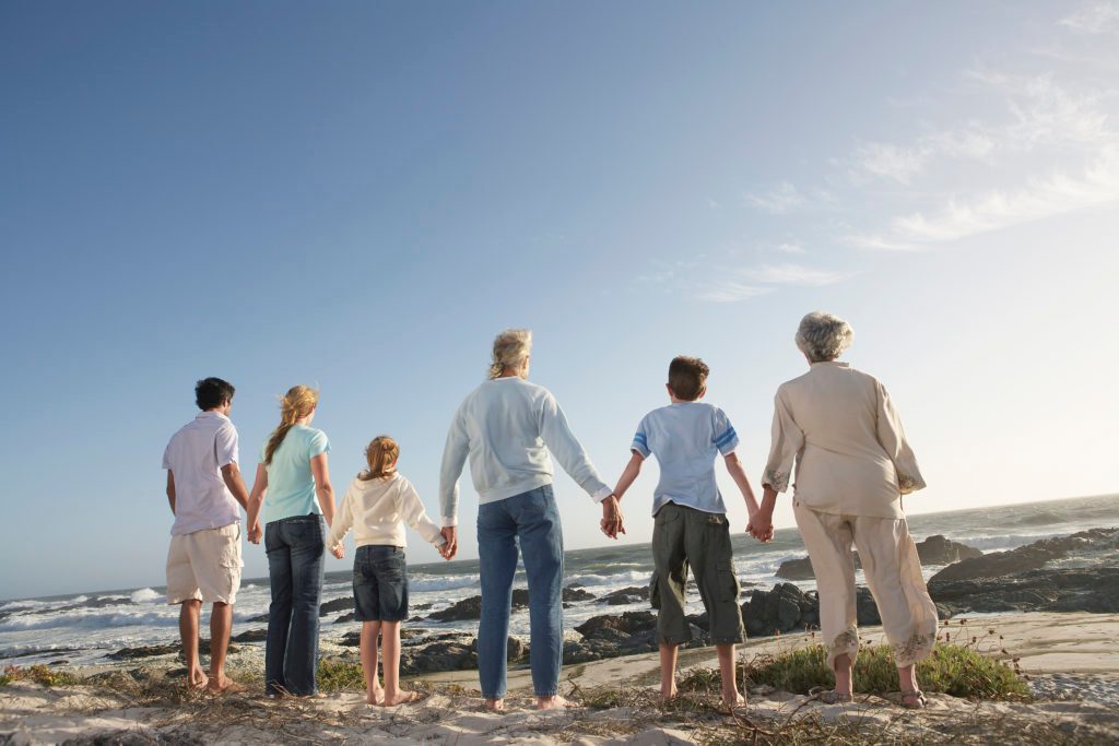 Family standing together after work